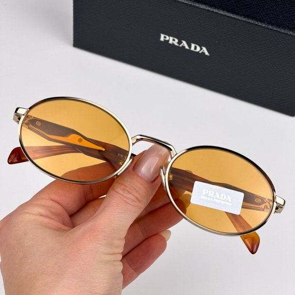 Prada PR65ZS ZVN02Z BRAND NEW Sunglasses Pale Gold Orange Oval Metal Unisex - Picture 1 of 14